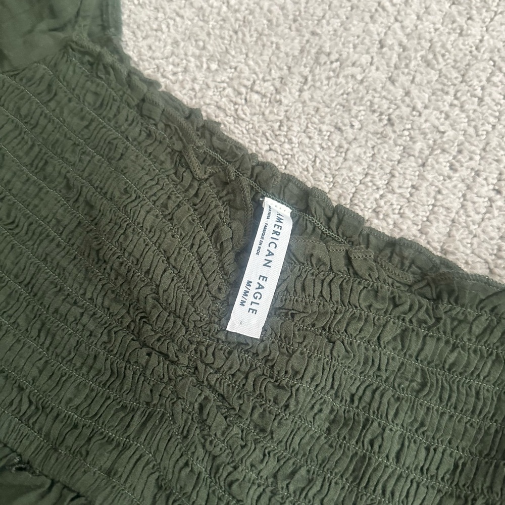 American Eagle Outfitters Olive Green Smocked Top